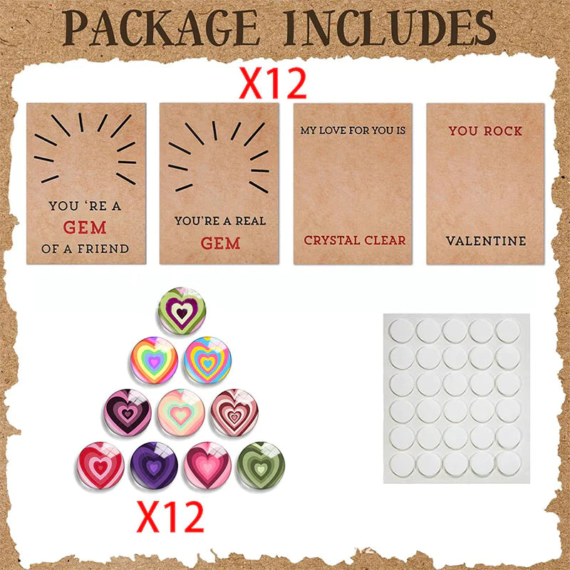 Paquet de 24 cartes de Saint-Valentin avec cristaux en forme de cœur