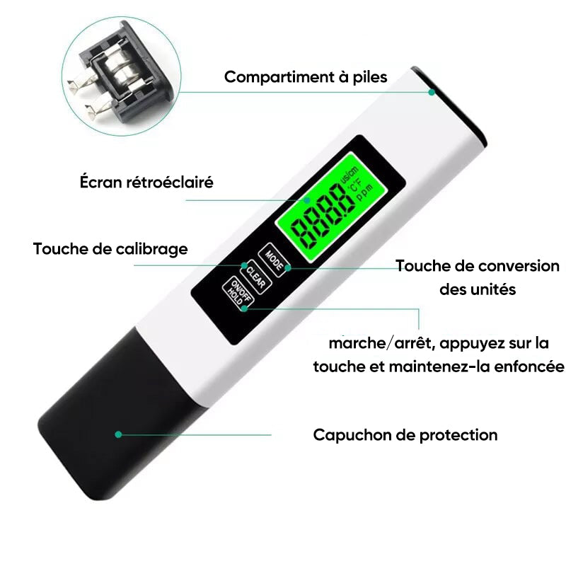 Nouveau testeur d'eau numérique TDS 4 en 1