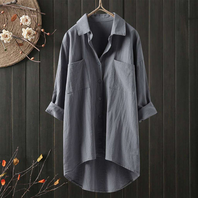 Chemise femme unie en coton lin
