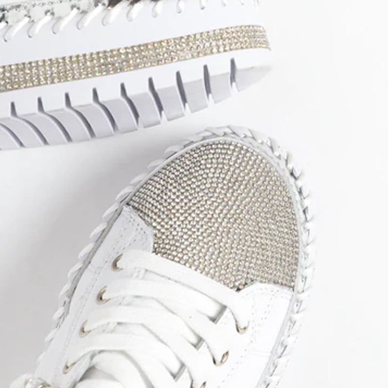 Baskets en cuir argent diamant