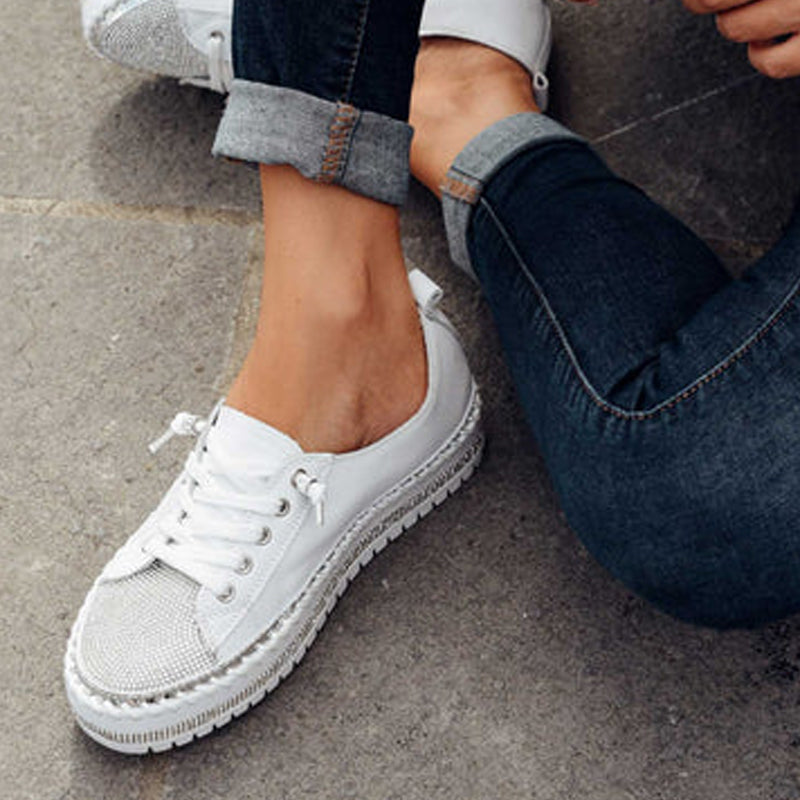 Baskets en cuir argent diamant