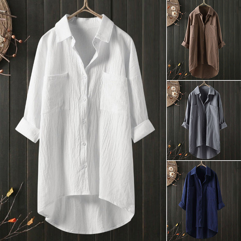 Chemise femme unie en coton lin