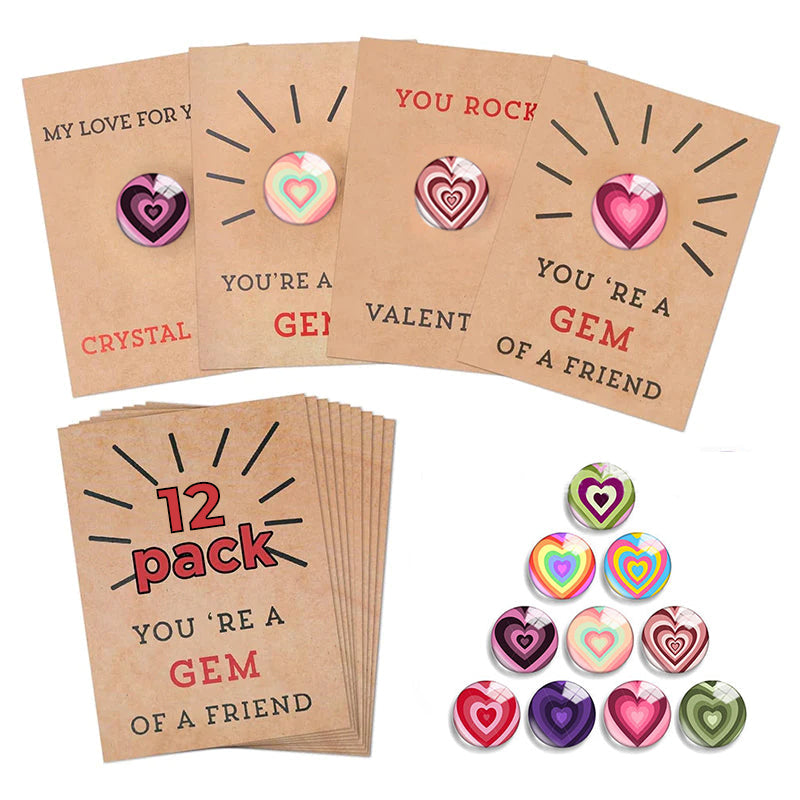 Paquet de 24 cartes de Saint-Valentin avec cristaux en forme de cœur