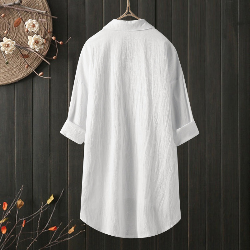 Chemise femme unie en coton lin