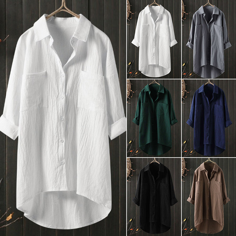Chemise femme unie en coton lin